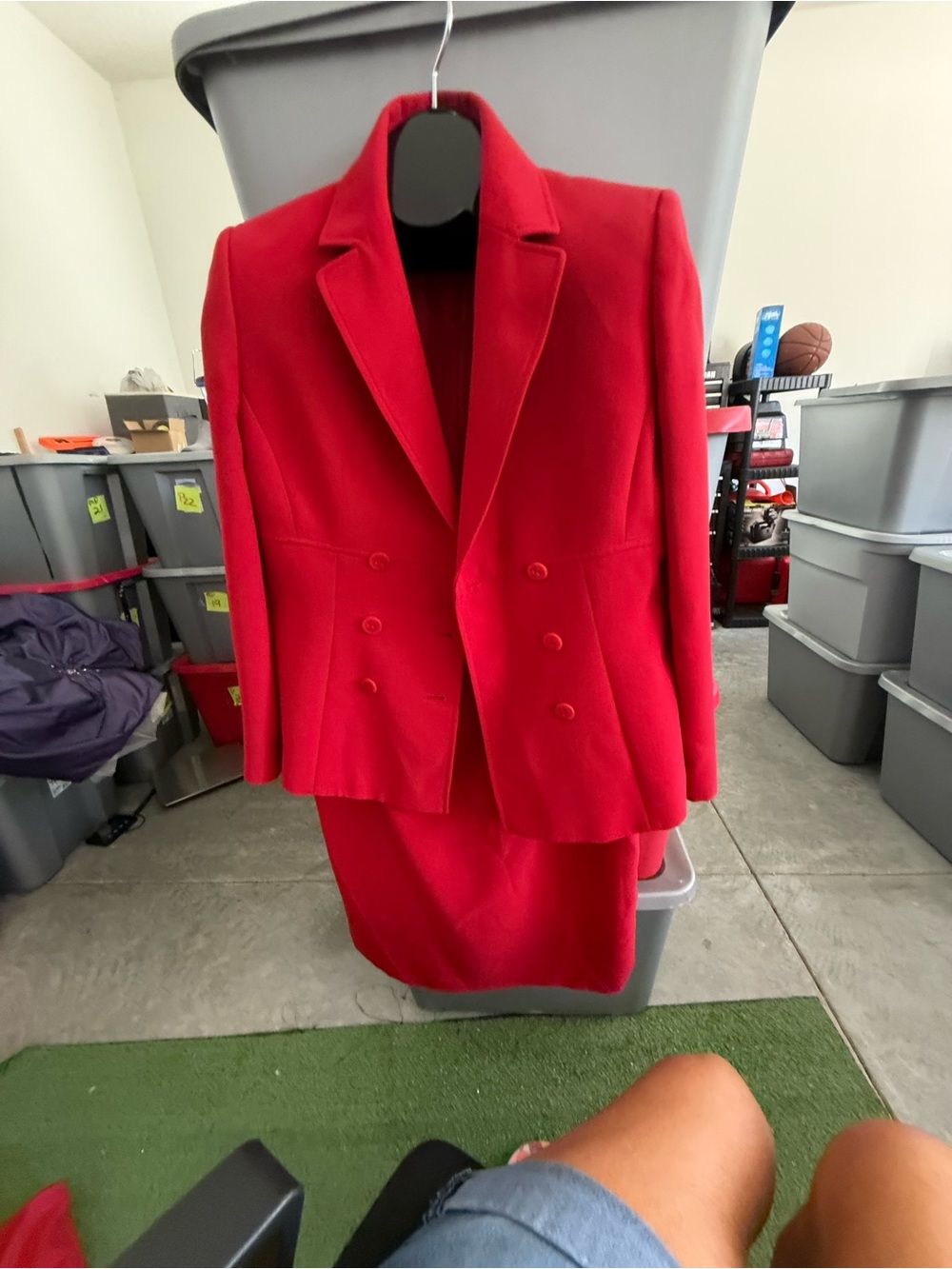 Red Double-Breasted Women's Blazer Jacket and skirt mp78